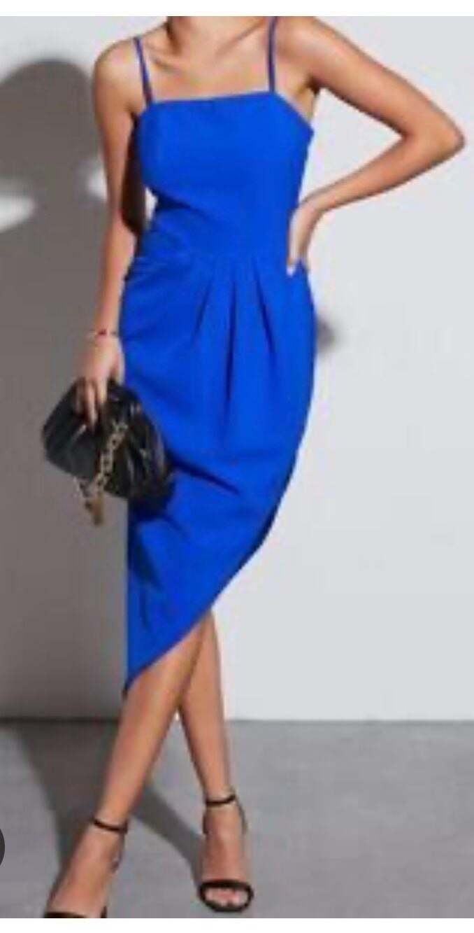 FORE Royal Blue Sleeveless Asymmetrical Midi Dress Size XS